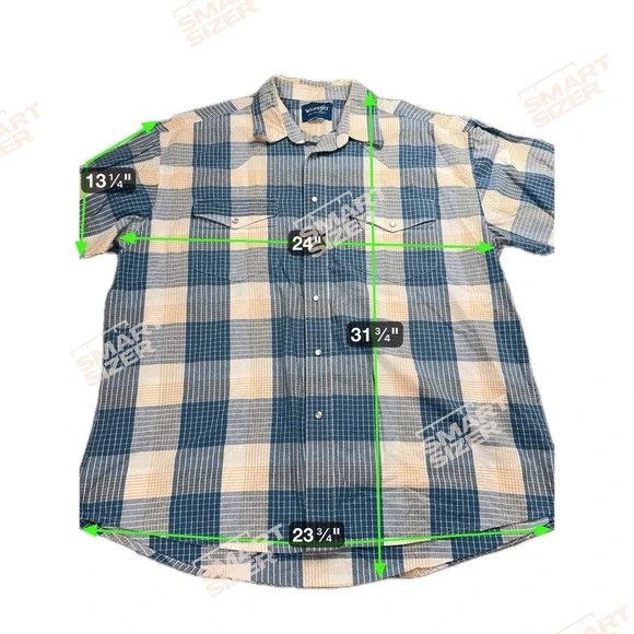 Wrangler Men's XL Short Sleeve Pearl Snap Blue Plaid Western - Picture 3 of 4